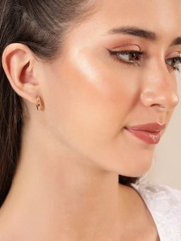 Carlton London - 925 Sterling Silver Rose Gold Plated Cz Half Hoop Earrings