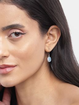 Carlton London - 925 Sterling Silver Rhodium Plated Blue Oval Drop Earrings