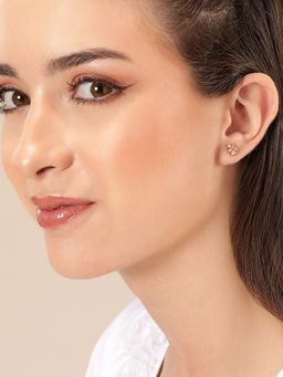 Carlton London - 925 Sterling Silver Rose Gold Plated Cz Floral Mini Stud Earrings