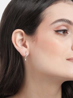 Carlton London - 925 Sterling Silver Rhodium Plated Dangling Solitaire Drop Earrings