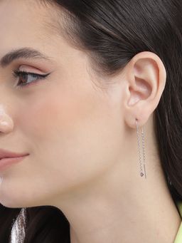 Carlton London - 925 Sterling Silver Rhodium Plated Dangling Solitaire Threader Earrings