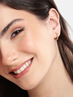 Carlton London - 925 Sterling Silver 18Kt Gold Plated Link Chain Half Hoop Earrings