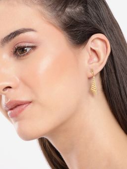 Carlton London - 925 Sterling Silver 18Kt Gold Plated Cz Triangular Drop Earrings