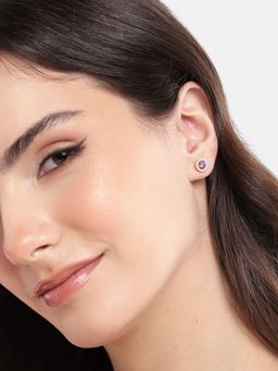 Carlton London - 925 Sterling Silver Rose Gold Plated Purple Cz Circular Stud Earrings