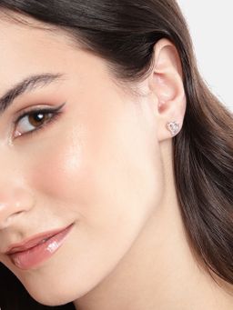 Carlton London - 925 Sterling Silver Rhodium Plated Cz Mini Heart Stud Earrings