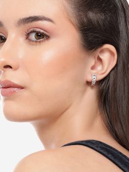 Carlton London - 925 Sterling Silver Rhodium Plated Cz Interlock Chain Half Hoop Earrings