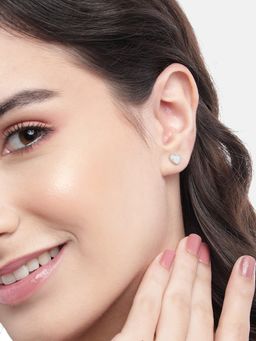 Carlton London - 925 Steeling Silver Rhodium Plated Cz Heart Petite Stud Earrings
