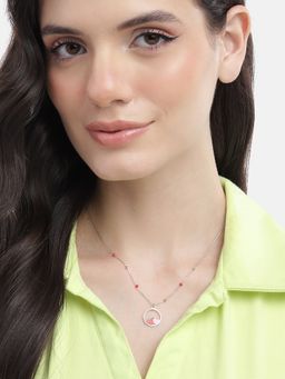 Carlton London - 925 Sterling Silver Rhodium Plated Red-Pink Enamel Twin Heart Necklace