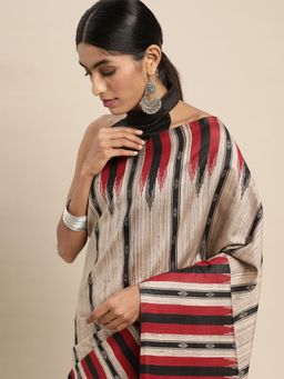 Odette - Bhagalpuri Silk Beige Printed Saree with Unstitched Blouse