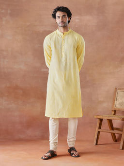 Fabindia - Yellow Cotton Chikankari Long Kurta
