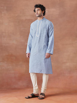 Fabindia - Blue Cotton Chikankari Long Kurta