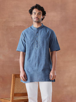 Fabindia - Blue Cotton Chikankari Short Kurta