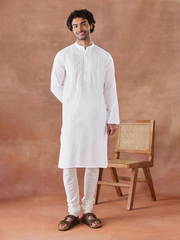 Fabindia - White Cotton Chikankari Slim Fit Long Kurta