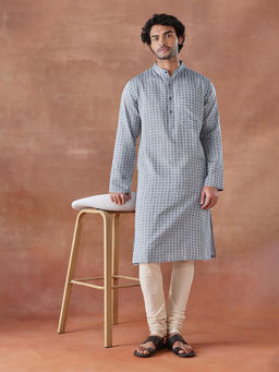 Fabindia - Blue Cotton Dobby Long Kurta