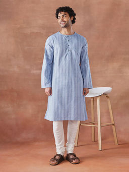Fabindia - Blue Cotton Stripe Long Kurta