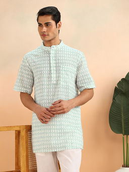 Fabindia - Green Cotton Hand Block Print Short Kurta