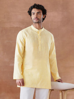 Fabindia - Yellow Cotton Stripe Short Kurta