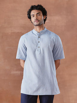 Fabindia - Blue Cotton Dobby Short Kurta