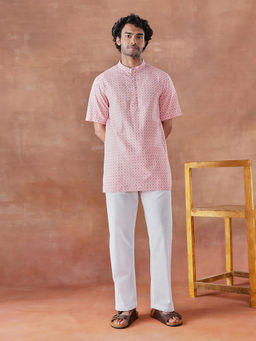 Fabindia - Pink Cotton Hand Block Printed Short Kurta