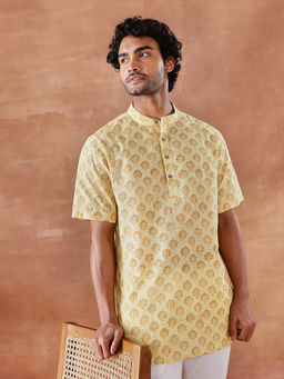 Fabindia - Yellow Cotton Hand Block Printed Short Kurta