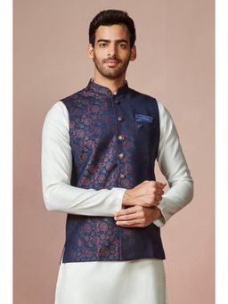 Manyavar - Blue Sleeveless Mandarin Collar Waistcoat