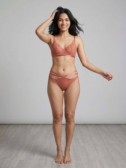 Chelvet - Mid-Rise Lace Power Mesh Bikini Brief Pink