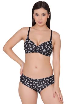 Groversons Paris Beauty - Women Full-Coverage Non-Wired Padded Bra With Panty Black