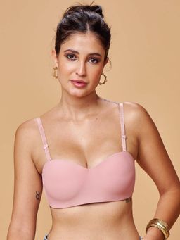 MAROON - Seamless Padded Non-Wired Half Coverage Multiway Removable Straps Balconette Bra Pink