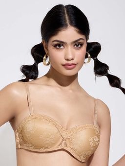 MAROON - Seamless Padded Partywear Strapless Half Coverage Underwire Balconette Bra Beige