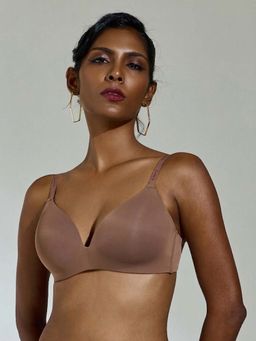 MAROON - Seamless Padded Plunge Deeper Cleavage Signature Straps Everyday T-Shirt Bra Brown
