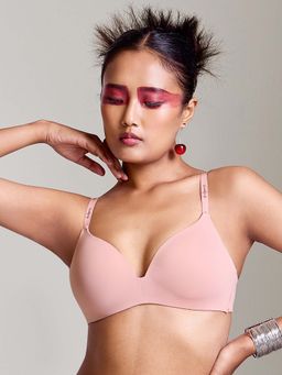 MAROON - Seamless Padded Plunge Deeper Cleavage Signature Straps Everyday T-Shirt Bra Pink