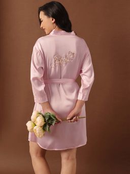 Clovia - Satin Luxurious Bridal Short Robe Pink (Set of 2)