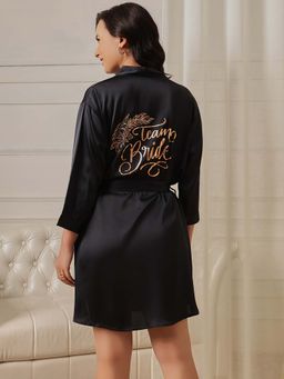 Clovia - Luxurious Bridesmaid Short Robe In Dark Blue - Satin