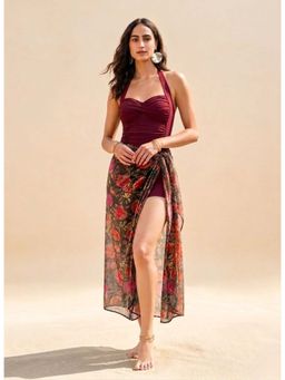 WomanLikeU - Padded Monokini With Floral Printed Sarong (Pack of 2)