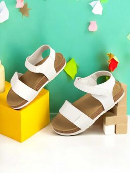 Truffle Collection - Kids White Synthetic Leather Velcro Sandals