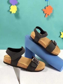 Truffle Collection - Kids Blac Synthetic Leather Velcro Sandals