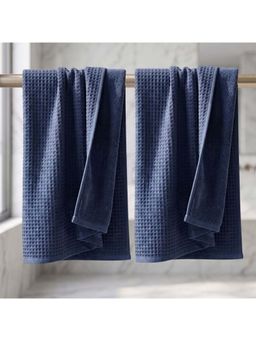 Athom Living - Waffle & Terry Solid Bath Towels - Navy Blue (Pack of 2) (L)