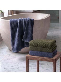 Athom Living - Waffle & Terry Solid Bath Towels - Multi-Color (Pack of 4) (L)