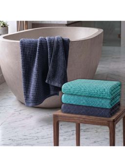 Athom Living - Waffle & Terry Solid Bath Towels - Multi-Color (Pack of 4) (L)