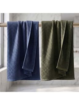 Athom Living - Waffle & Terry Solid Bath Towels - Multi-Color (Pack of 2) (L)