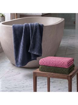 Athom Living - Waffle & Terry Solid Bath Towels - Multi-Color (Pack of 3) (L)