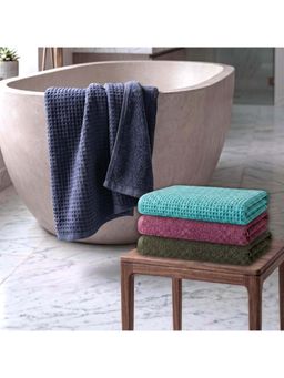 Athom Living - Waffle & Terry Solid Bath Towels - Multi-Color (Pack of 4) (L)