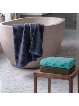 Athom Living - Waffle & Terry Solid Bath Towels - Multi-Color (Pack of 3) (L)