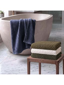 Athom Living - Waffle & Terry Solid Bath Towels - Multi-Color (Pack of 4) (L)