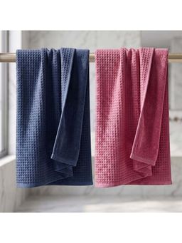 Athom Living - Waffle & Terry Solid Bath Towels - Multi-Color (Pack of 2) (L)