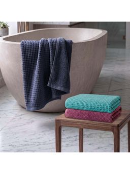 Athom Living - Waffle & Terry Solid Bath Towels - Multi-Color (Pack of 3) (L)