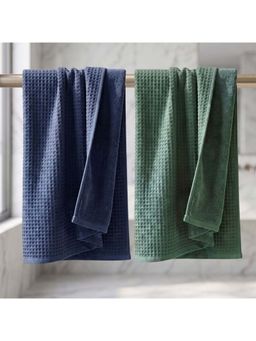 Athom Living - Waffle & Terry Solid Bath Towels - Multi-Color (Pack of 2) (L)