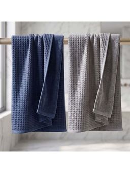 Athom Living - Waffle & Terry Solid Bath Towels - Multi-Color (Pack of 2) (L)