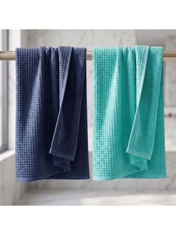 Athom Living - Waffle & Terry Solid Bath Towels - Multi-Color (Pack of 2) (L)