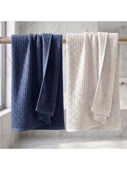 Athom Living - Waffle & Terry Solid Bath Towels - Multi-Color (Pack of 2) (L)